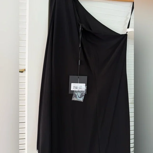 Mac Duggal | 11247 Black One Shoulder Asymmetrical Hem Flowy Dress New 4 Holiday - Picture 12 of 16